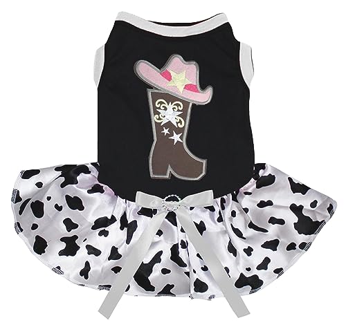 Petitebella Cowgirl-Stiefelmütze, Hundekleid für Welpen, Schwarz/Kuh, Größe XL von Petitebella
