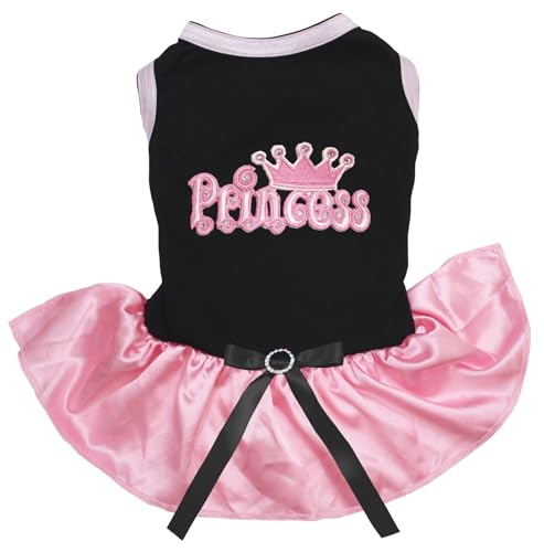 Petitebella Crown Princess Hundekleid für Welpen, Schwarz/Rosa, Größe L von Petitebella