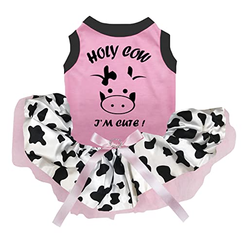 Petitebella Holy Cow Hundekleid mit Aufschrift "I'm Cute", Rosa / Kuh, Größe L von Petitebella
