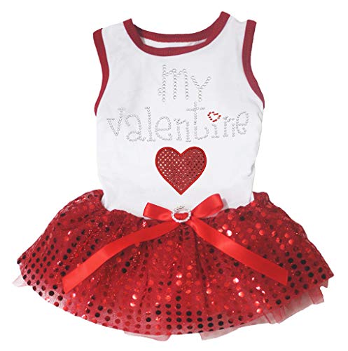 Petitebella Hunde/Welpen Kleidung Kleid My Valentine mit Herz Weiß Baumwolle Top Rot Pailletten Tutu, Large, Rot von Petitebella