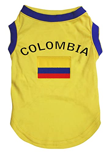 Petitebella Hunde-Shirt Kolumbien und Flagge, Gelb / Blau, Größe S von Petitebella
