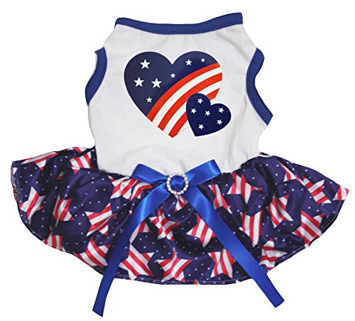 Petitebella Hundekleid, mit 2 Herzen, Weiß/Blau gestreift, XXX-Large, weiß von Petitebella