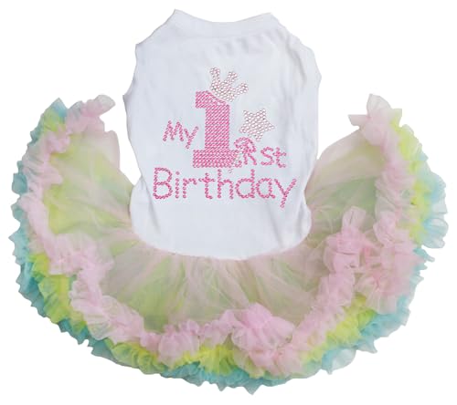 Petitebella Hundekleid mit Strasssteinen, Aufschrift "My 1st Birthday", Weiß / Regenbogen, Größe L Petitebella Hundekleid mit Strasssteinen, Aufschrift "My 1st Birthday", Weiß / Regenbogen, Größe L von Petitebella