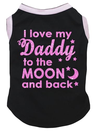 Petitebella I Love My Daddy to The Moon Hunde-Shirt, Schwarz/Rosa, Größe L von Petitebella