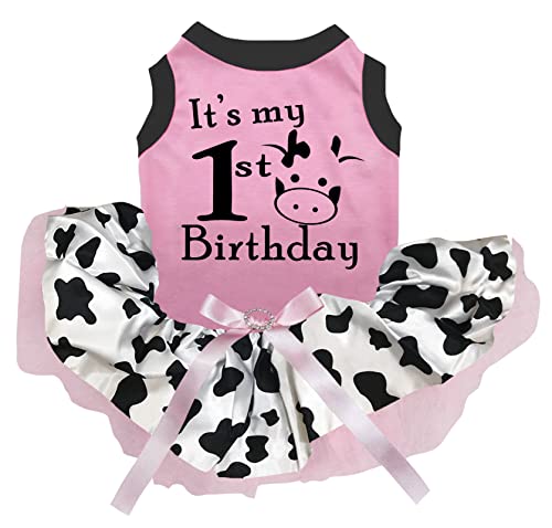Petitebella It's My Cow Hundekleid zum 1. Geburtstag, Rosa/Kuh, Größe XXL von Petitebella