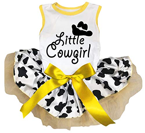 Petitebella Little Cowgirl Hundekleid für Welpen, Weiß / Kuh, Größe S von Petitebella