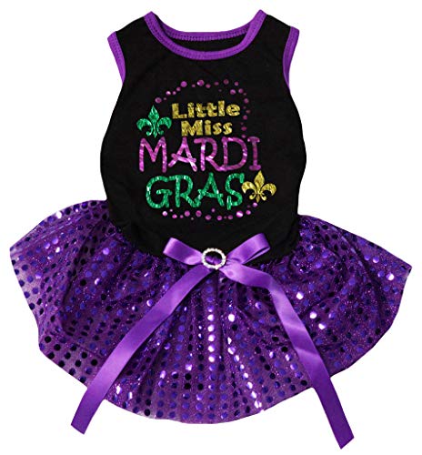 Petitebella Little Miss Mardi Gras Baumwoll-Tutu für Hunde, Medium, Black/Purple Sequins von Petitebella