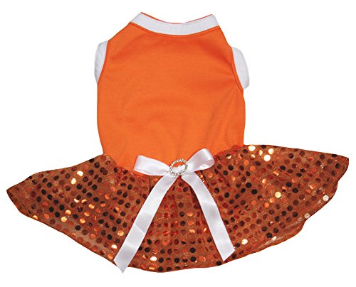 Petitebella Puppy Kleidung Hund Kleid, Uni Orange Top Pailletten Tutu, XX-Large, Orange von Petitebella