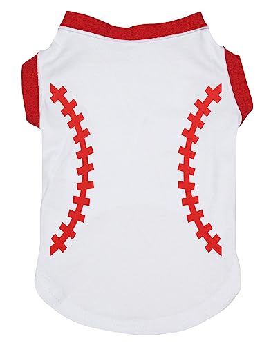 Petitebella Puppy Kleidung Hund Kleid Baseball Muster Weiß Rot Baumwolle T-Shirt, Large, Weiß von Petitebella