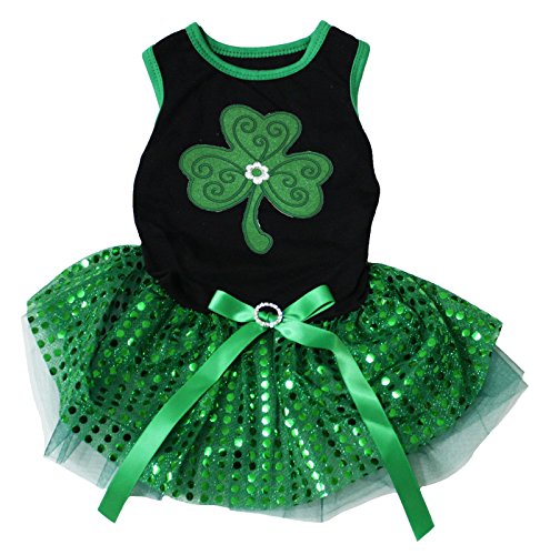 Petitebella Puppy Kleidung Hund Kleid ST Patrick Tag Grün Clover Schwarz Drucken Top Pailletten Tutu, Small, Grün Petitebella Puppy Kleidung Hund Kleid ST Patrick Tag Grün Clover Schwarz Drucken Top Pailletten Tutu, Small, Grün von Petitebella