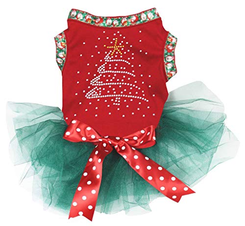 Petitebella Rhinestone Christmas Tree Puppy Dog Dress (Red/Teal Green, Medium) von Petitebella