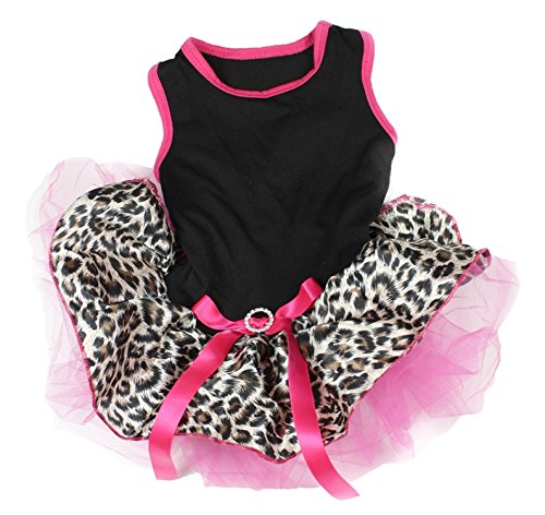 Petitebella Schwarz Baumwolle Shirt Hot Pink Leopard Tutu Puppy Hund Kleid, Large, Schwarz von Petitebella