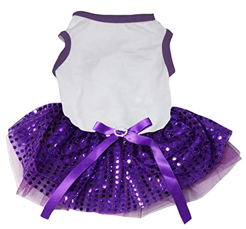 Petitebella Tutu-Hundekleid, einfarbig, Pailletten, Weiß/Violett, Größe XL von Petitebella