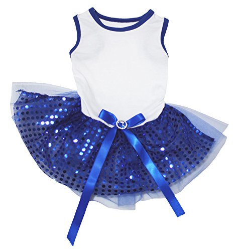 Petitebella Uni Weiß Baumwolle Shirt Blau Pailletten Tutu Puppy Hund Kleid, X-Large, Weiß Petitebella Uni Weiß Baumwolle Shirt Blau Pailletten Tutu Puppy Hund Kleid, X-Large, Weiß von Petitebella