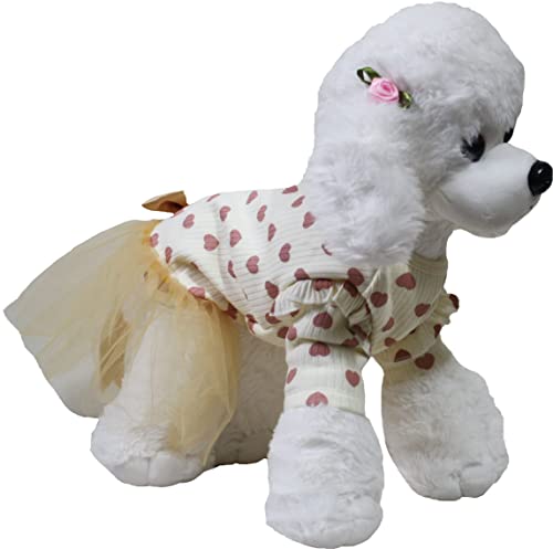Petitebella Valentinstags-Hundekleid mit Herzen, Fleece, Größe M, Beige von Petitebella