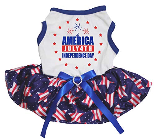 Petitebelle America Hundekleid für Welpen, 4. Juli, Unabhängigkeitstag, weiß/rot-weiße Sterne, Größe XS von Petitebelle