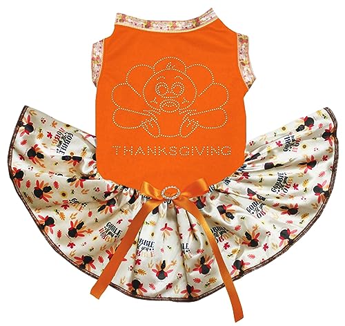 Petitebelle Baby Truthahn-Hundekleid mit Strasssteinen, Orange / Gobble Truthahn, Größe M von Petitebelle