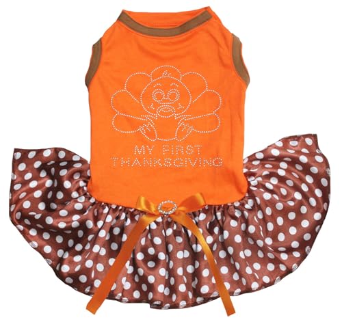Petitebelle Baby Türkei Welpe Hundekleid mit Strass, Orange/Braun Punkte, XXX-Large) von Petitebelle