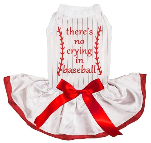 Petitebelle Baseball-Hundekleid mit Aufschrift "There Is No Crying In" (Streifen/Weiß-Rot, Größe XL) von Petitebelle