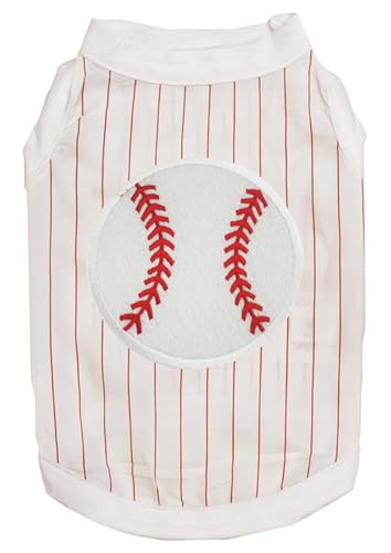 Petitebelle Baseball-T-Shirt für Hunde, gestreift, Größe XXL, Weiß/Rot von Petitebelle