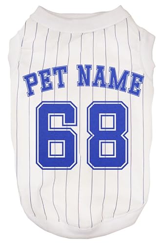Petitebelle Baseball-Trikot für Welpen, personalisierbar, Weiß/Blau gestreift, Größe S von Petitebelle