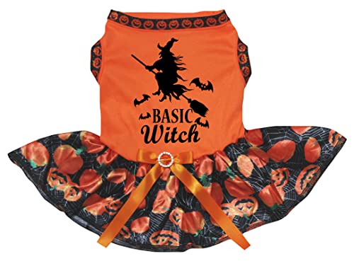 Petitebelle Basic Witch Hundekleid für Welpen, Orange/Spinnennetz, Kürbis, Größe XS von Petitebelle