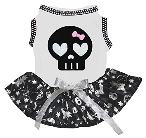 Petitebelle Black Skull Face Puppy Dog Dress (White/Silver Halloween, X-Large) von Petitebelle