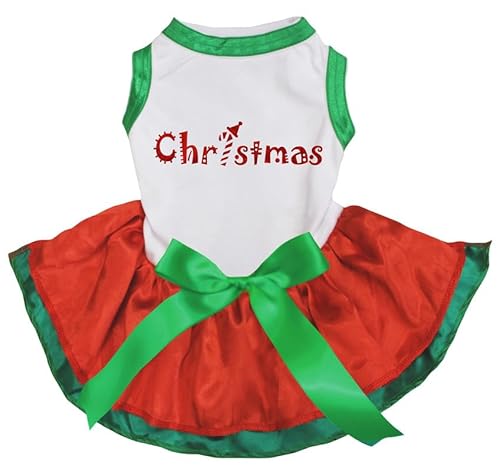 Petitebelle Bling Weihnachten Welpen Hund Kleid (Weiß/Rot Grün, Medium) von Petitebelle