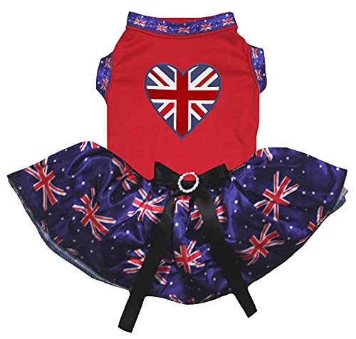 Petitebelle Britain Heart Hundekleid für Welpen, Rot/UK-Flaggen, Größe L von Petitebelle