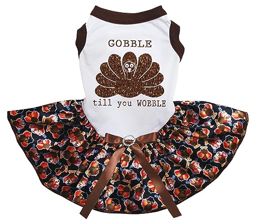 Petitebelle Brown Gobble Turkey Till You Wobble Welpen-Hundekleid (Weiß/Baby Truthahn, XX-Large) von Petitebelle