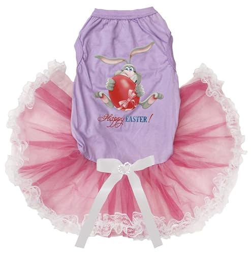 Petitebelle Bunny Egg Happy Easter Welpen-Hundekleid (Lavendel/Pinke Spitze, XX-Large) von Petitebelle
