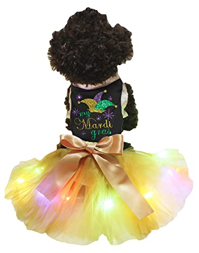 Petitebelle Clown My Mardi Gras Hundekleid für Welpen, Schwarz/Gold, Größe XXL von Petitebelle