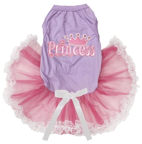 Petitebelle Crown Princess Welpen-Hundekleid (Lavendel/Rosa Spitze, Größe S) von Petitebelle