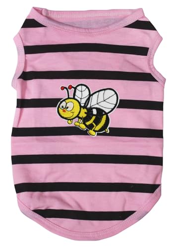 Petitebelle Cute Little Bee Hunde-Shirt, Rosa / Schwarz gestreift, Größe XXL von Petitebelle