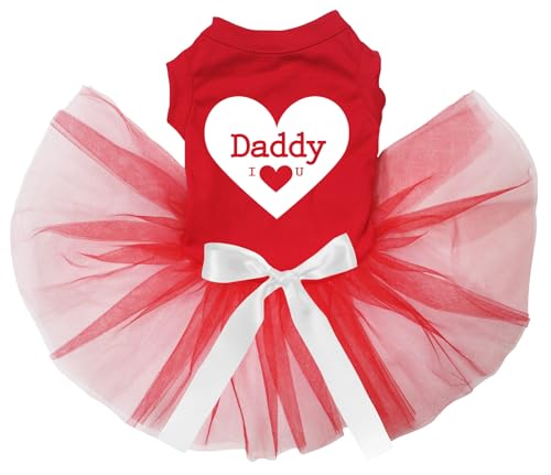 Petitebelle Daddy I Love U Hundekleid für Welpen, Rot/Rot, Größe XL von Petitebelle