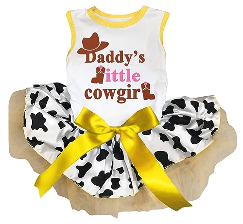 Petitebelle Daddy's Little Cowgirl Hundekleid mit Stiefel und Hut, Weiß/Kuh, Größe XXL von Petitebelle
