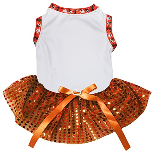 Petitebelle Einfarbiges Halloween-Kleid für Welpen, Weiß/Orange, Pailletten, Größe XL Petitebelle Einfarbiges Halloween-Kleid für Welpen, Weiß/Orange, Pailletten, Größe XL von Petitebelle