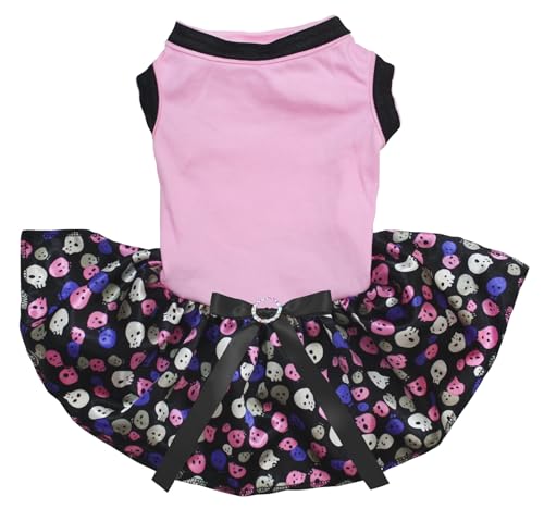 Petitebelle Einfarbiges Hundekleid mit Halloween-Thema (Rosa/Regenbogen-Schädel, Größe XS) von Petitebelle