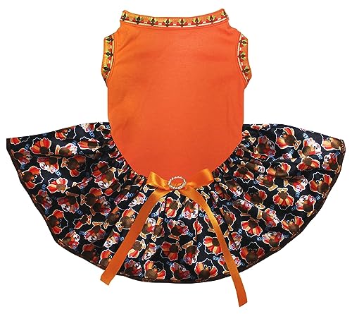 Petitebelle Einfarbiges Hundekleid mit Thanksgiving-Thema (Orange/Baby Truthahn, XS) von Petitebelle