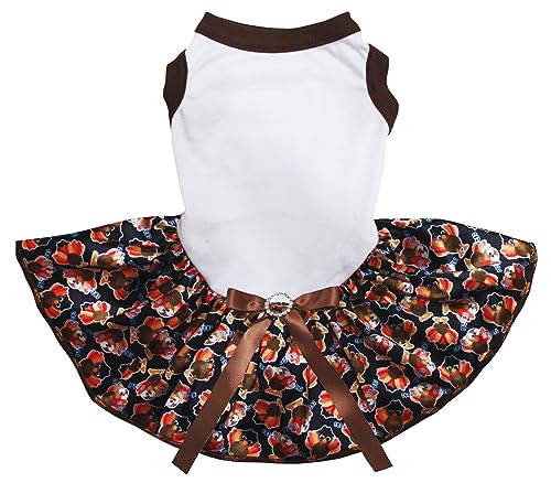 Petitebelle Einfarbiges Hundekleid mit Thanksgiving-Thema (Weiß/Baby-Truthahn, Größe M) von Petitebelle