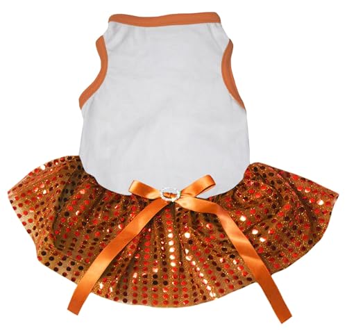 Petitebelle Einfarbiges Pailletten-Tutu-Welpenkleid (weiß-orange Pailletten, XXXL) von Petitebelle