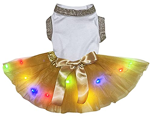 Petitebelle Einfarbiges Shirt mit LED-Licht, Tutu, für Welpen, Größe XXL, Weiß / goldfarben von Petitebelle