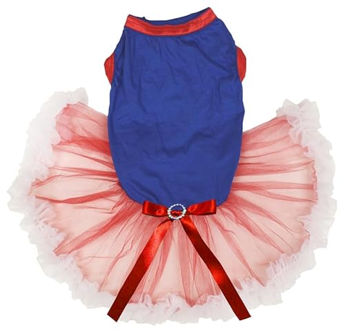 Petitebelle Einfarbiges blaues Hemd, rotes Tutu-Welpenkleid (Blau/Rot-Weiß, Größe M) von Petitebelle