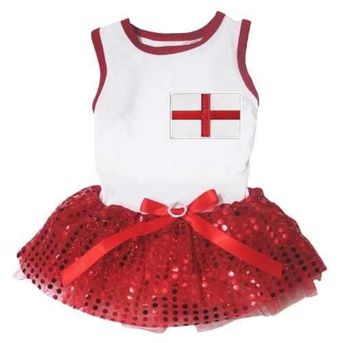 Petitebelle England Flags Hundekleid für Welpen, weiß/rote Pailletten, Größe L Petitebelle England Flags Hundekleid für Welpen, weiß/rote Pailletten, Größe L von Petitebelle