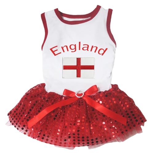 Petitebelle England & Flag Hundekleid für Welpen, weiß/rote Pailletten, Größe L von Petitebelle