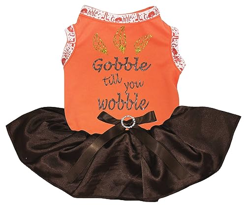 Petitebelle Feathers Gobble Till You Wackelkleid für Welpen, Größe XL, Orange / Braun von Petitebelle