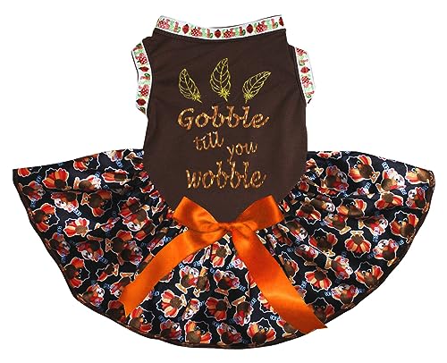 Petitebelle Feathers Gobble Till You Wobble Welpen-Hundekleid (Braun/Baby Truthahn, XXXL) von Petitebelle