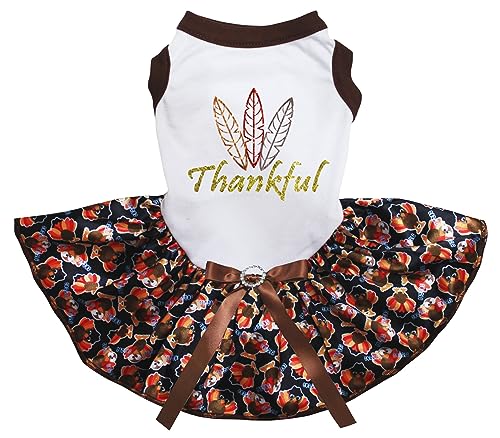 Petitebelle Feathers Thankful Puppy Hundekleid (Weiß/Baby Truthahn, XXXL) von Petitebelle