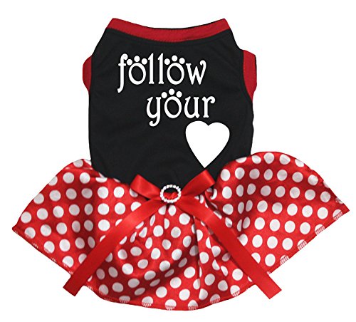 Petitebelle Follow Your Heart Hundekleid für Welpen, Schwarz/Rot gepunktet, Größe XXL von Petitebelle