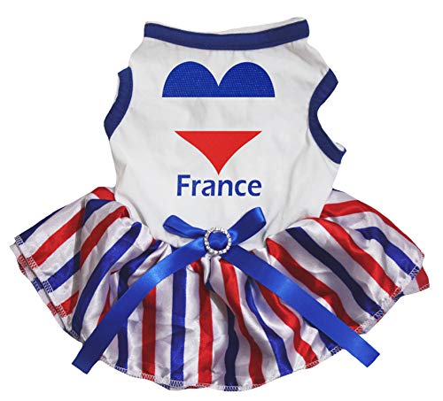 Petitebelle France Heart Puppy Dog Dress (Weiß/Streifen, XXXL) von Petitebelle